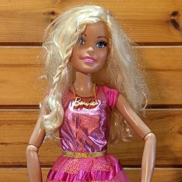 Barbie Other - Mattel Just Play BLONDE BARBIE DOLL My Size Best Friend 28" Pink Party Dress